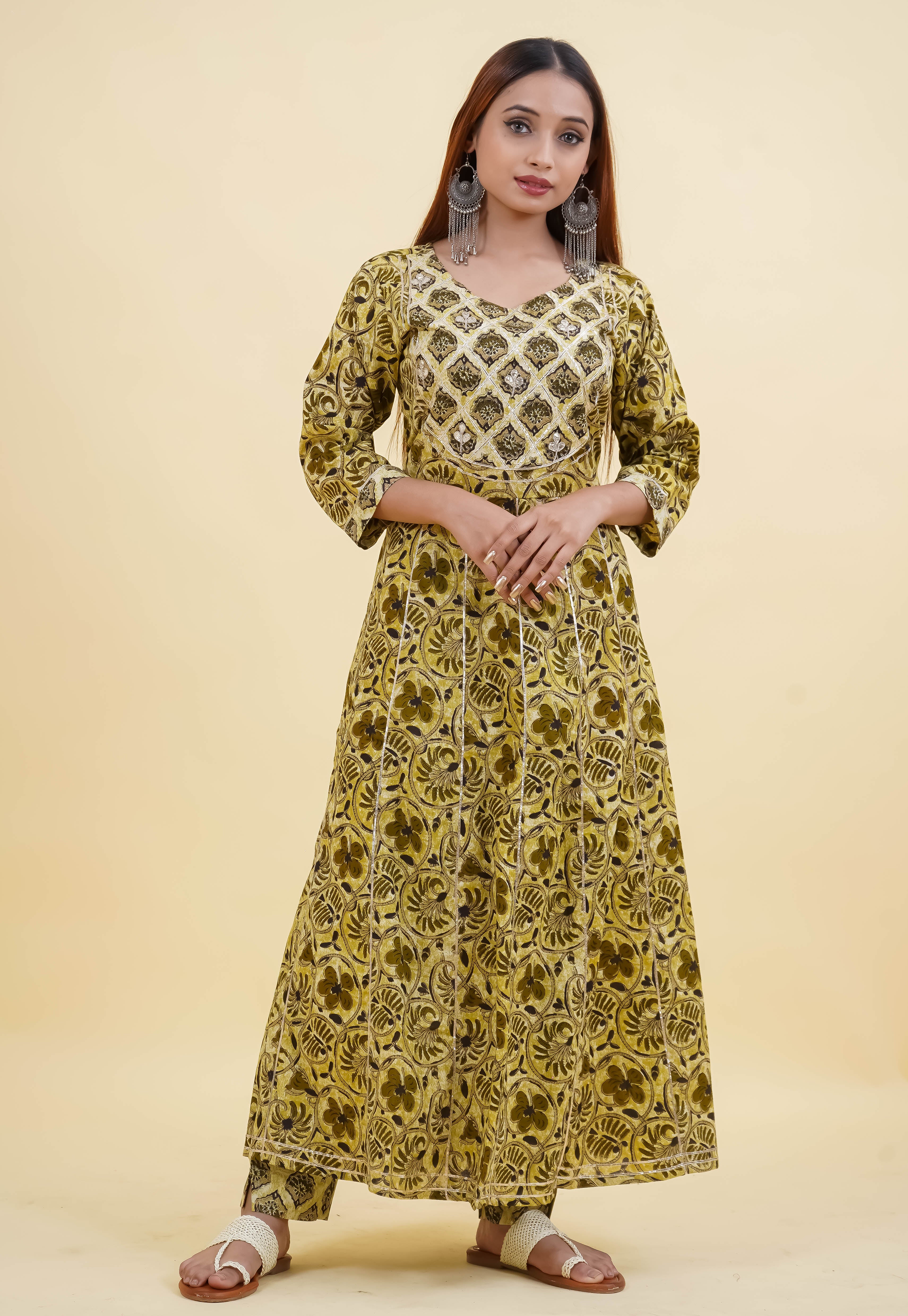 Multicoloured Anarkali Style Cotton Kurta Set – Maharani