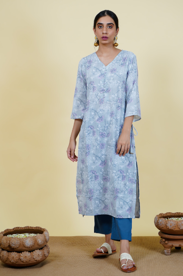 Chacha’s 101918 printed cotton linen kurta set