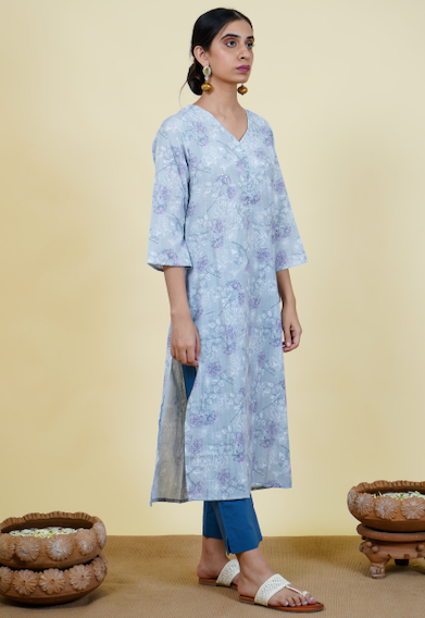 Chacha’s 101918 printed cotton linen kurta set
