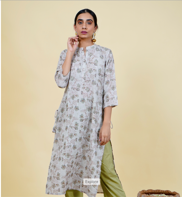 Chacha’s 101919 printed cotton linen kurta set.